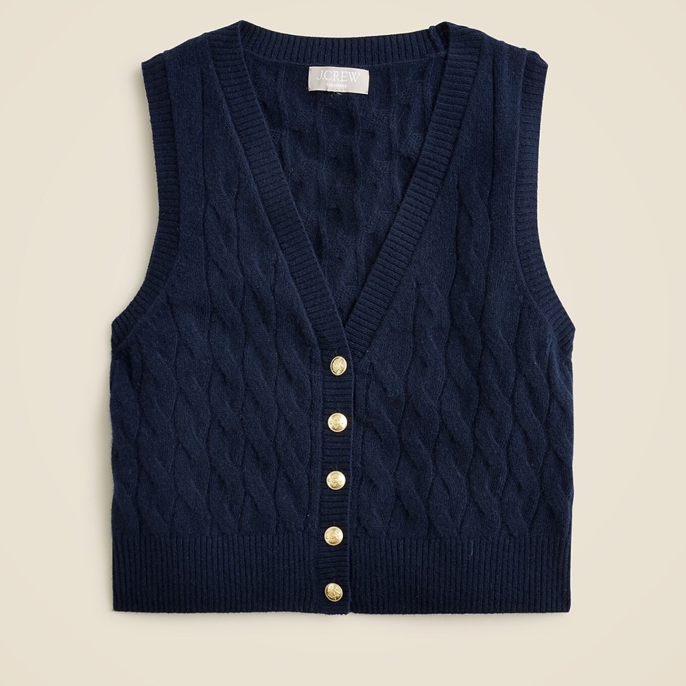 Jcrew Navy Cashmere cable-knit sweater-vest